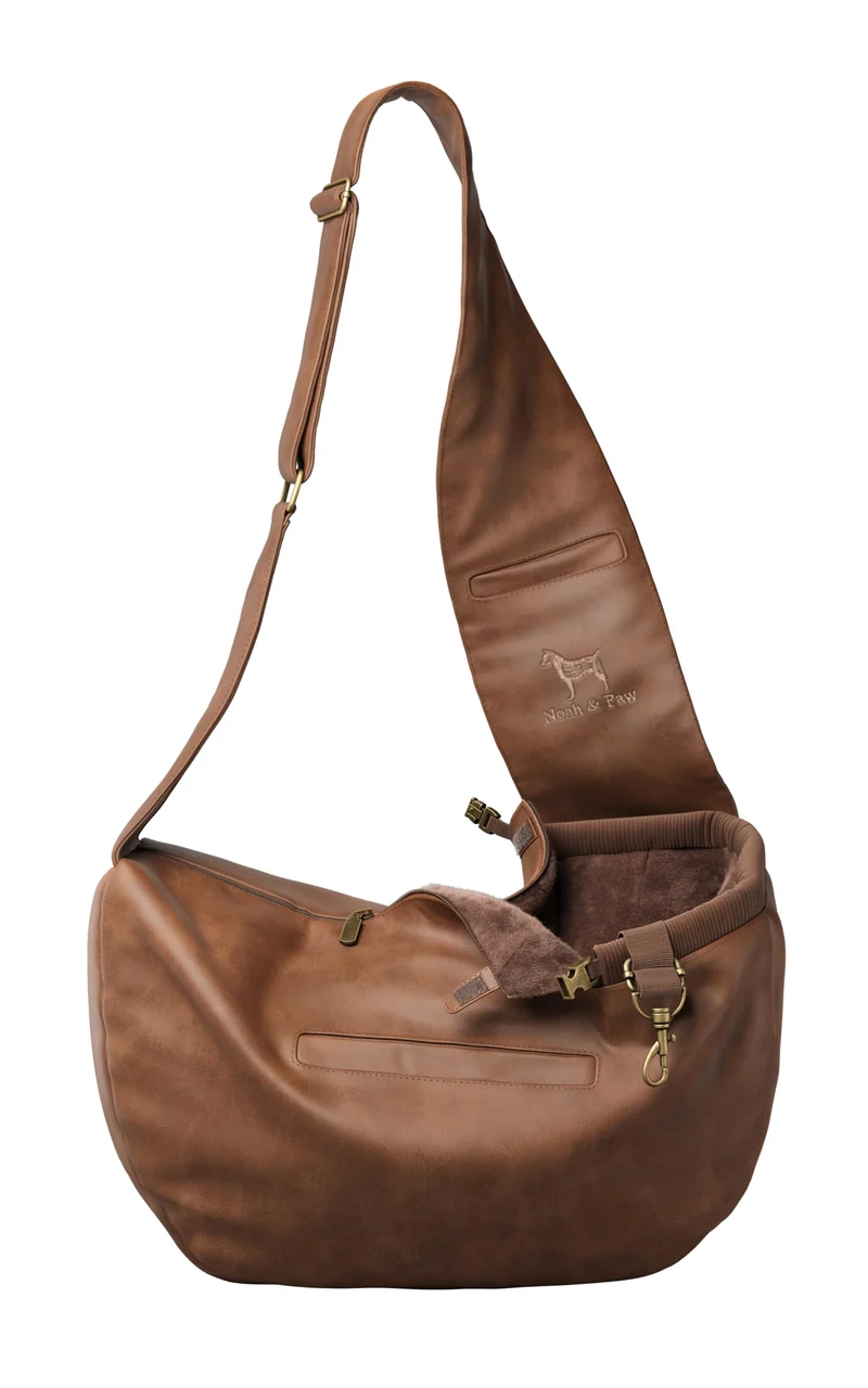 NOAH & PAW Porte-Chien Sling pour petits chiens et chats (5–18 lb) – Cuir végan doublé fourrure, sécurité 3x, lavable