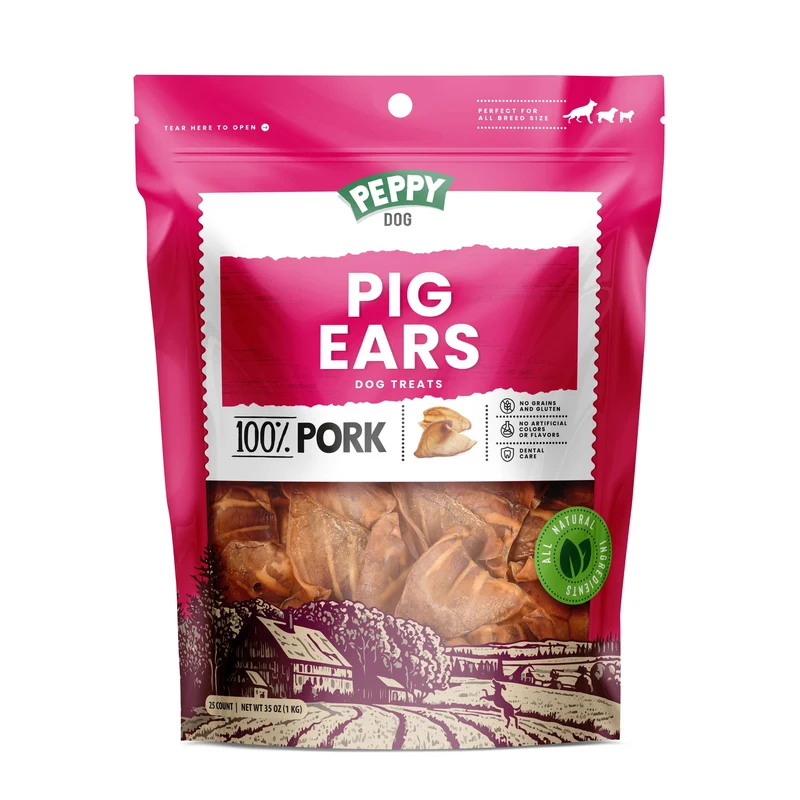PEPPY DOG – Oreilles de porc entières pour chiens (25 pièces, environ 1,04 kg) | Friandises naturelles à ingrédient unique