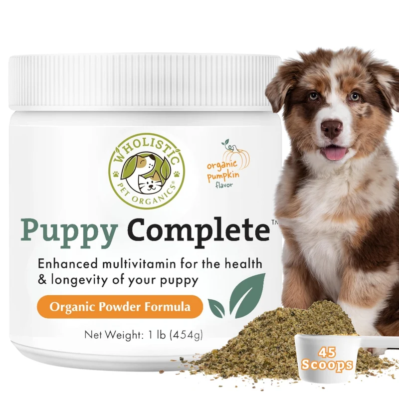 Wholistic Pet Organics Puppy Complete – Poudre Multivitaminée pour Chiots | Santé générale, peau et pelage – 45 cuillères