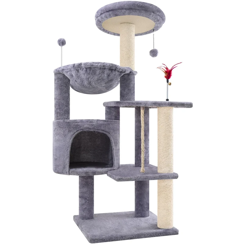 TWDEPART Arbre à Chat 42,5'' — Tour Multifonction avec Condo Douillet, Poteaux en Jute et Hamac, Gris