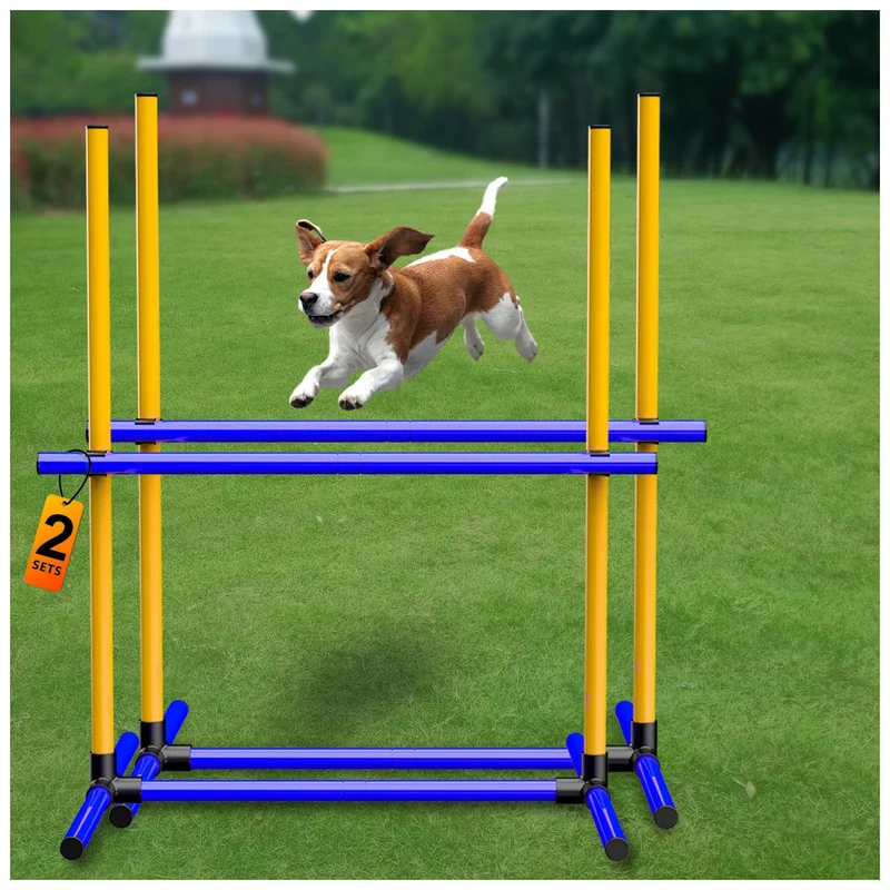 AHAILUOO Ensemble d’Obstacle d’Agilité pour Chien – Barres Réglables en Hauteur, Portable (Lot de Deux)