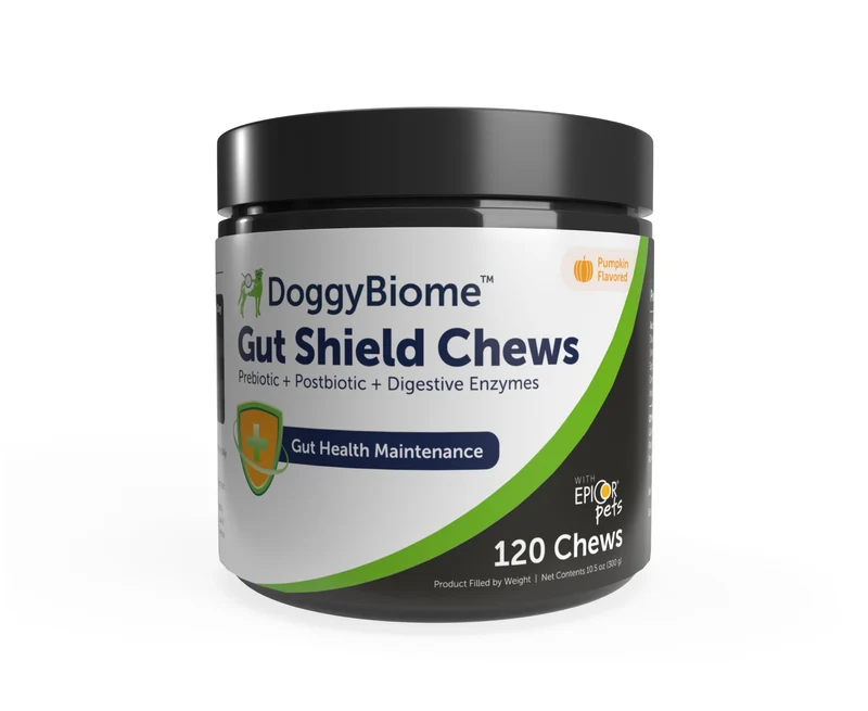 AnimalBiome Gut Shield Bouchees Probiotiques – DoggyBiome 6 Souches pour Chiens et Chats | Soutien Digestif | Saveur Citrouille | 120 Bouchées