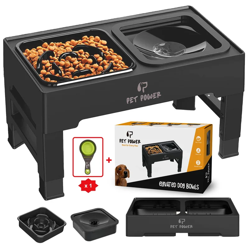 PET POWER Bols eleves pour chiens – 4 hauteurs reglables et bol anti-debordement