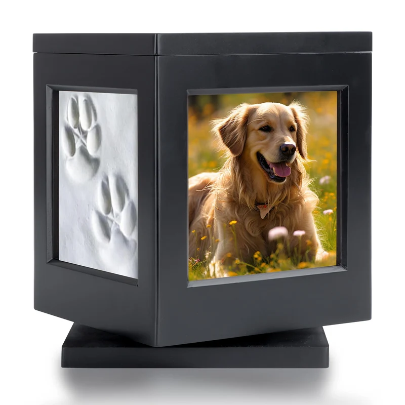 DiDiBirDi Urne personnalisée pour chien et chat – Bois noir, souvenir durable avec empreinte de patte et sac velours (75 lb)