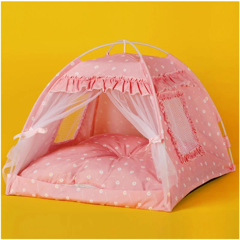 SEIMMIE Tente Princesse pour Chat et Petit Chien – Nid Douillet Intérieur/Extérieur Rose 19,6 x 19,6 x 17,7 po