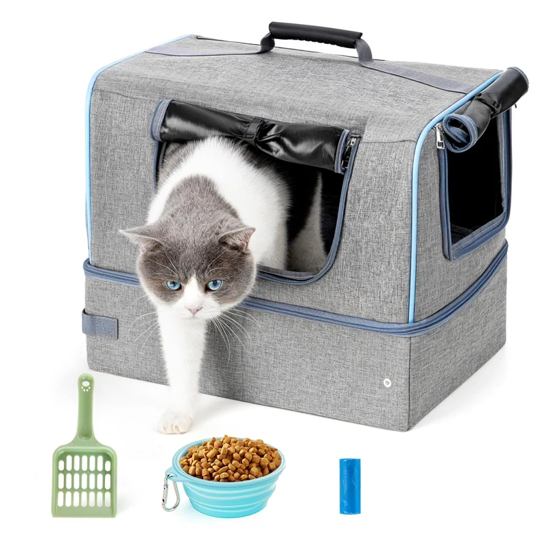NOVOLAB Boîte de Litière pour Chat – Voyage Pliable, Étanche et Sans Odeur (Couvercle)