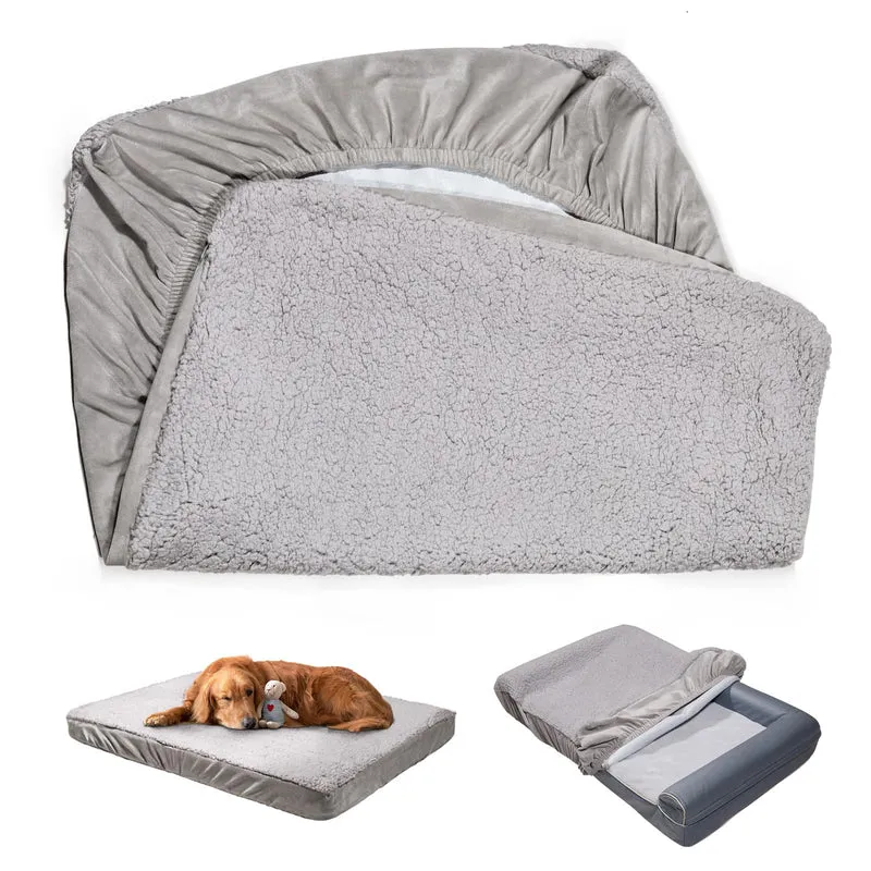 Sunsleek Housse de Lit pour Chien - Imperméable, Plush, Lavable, Gris 54 x 44 x 8 po