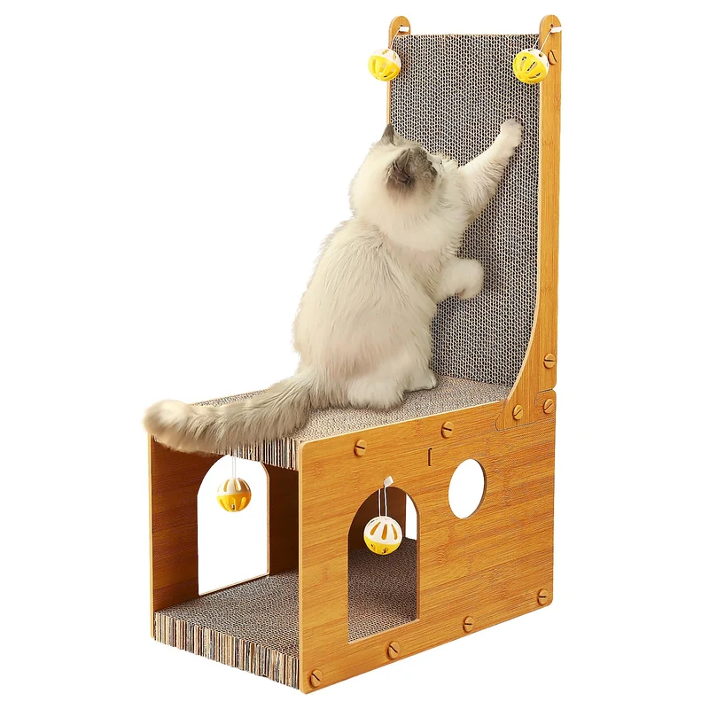 YEMOO Grattoir chat en forme de L mural – protection meubles et jeu (4 balles)