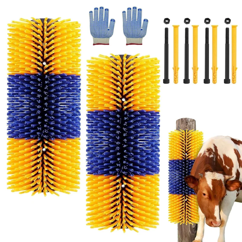 TAGYSH – 2 Brosses Grattage Elevage et Massage Complet pour Cheval et Bétail – Jaune