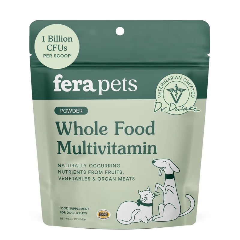 Fera Pets Multivitamine Complète pour Chiens et Chats – Probiotiques, Antioxydants et Vitamines Essentielles – 3,7 oz