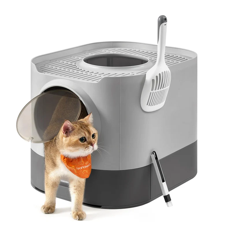 Feandrea Boîte à Litière pour Chat XL avec Couvercle – Plateau Coulissant, Pelle et Brosse, Réduction des Traces