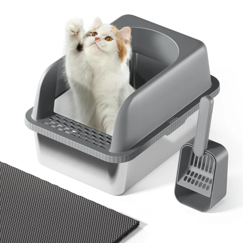 FYLICA Boîte à Litière pour Chat en Acier Inoxydable avec Couvercle – Grand Modèle