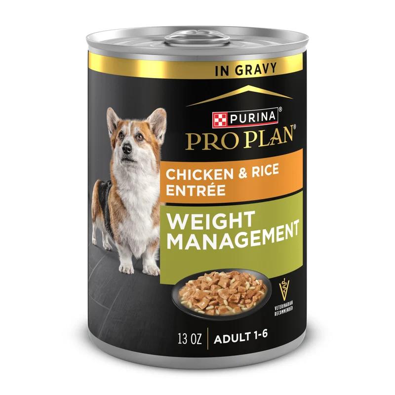Purina Pro Plan Pâtée humide pour chien – Gestion du poids, poulet et riz en sauce – Lot de 12 boîtes 375 g