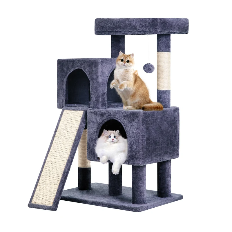FDW Arbre à Chat Intérieur 36 Pouces – Tour Multi-Niveaux Gris Foncé avec Postes en Sisal et Jouets Pendants