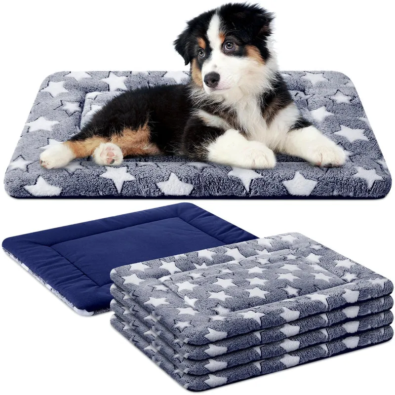 VitalCozy Tapis Chien 4 Pièces - Coussin Cage Ultra Doux et Lavable, Réversibles Anti-Dérapant 45 x 60 x 4 cm Bleu