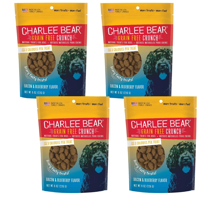 Charlee Bear Friandises d entraînement pour petits chiens — Croquantes Sans Cereales Faible Calories Bacon et Myrtilles Lot 4x8oz États-Unis
