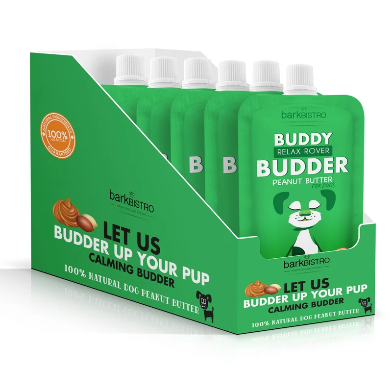 BUDDY BUDDER 6 Pack Relax Rover – Sachets de Beurre d’Arachide pour Chiens, Apaisant, Fabriqué aux États‑Unis (4 oz chacun)