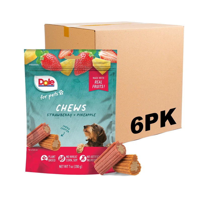 Dole Pour Pets Friandises pour chiens – Saveur Fraise et Ananas, 6 Sachets de 200 g, Sans colorants ni conservateurs