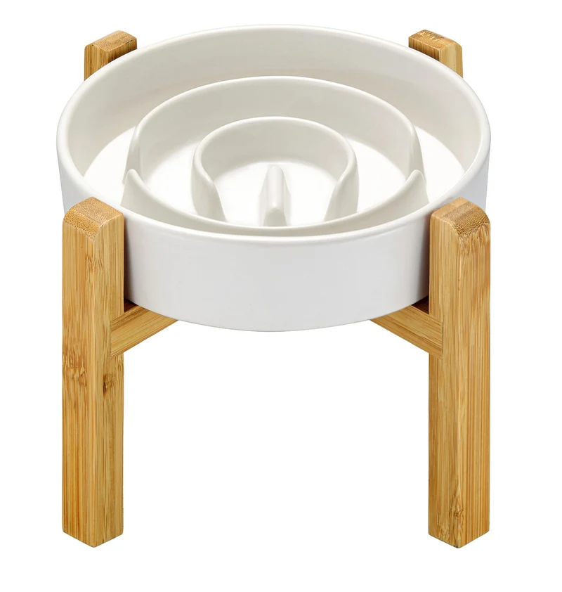 MOPANG Bol Lent en Céramique Élevé — Ralentisseur de Repas pour Chiens Moyens, 30 oz, 8 pouces, Blanc