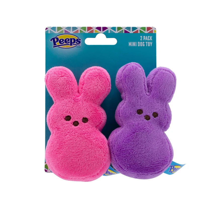 Peeps pour chiens : Peluches lapin rose/violet – lot de 2, jouets doux et sifflants