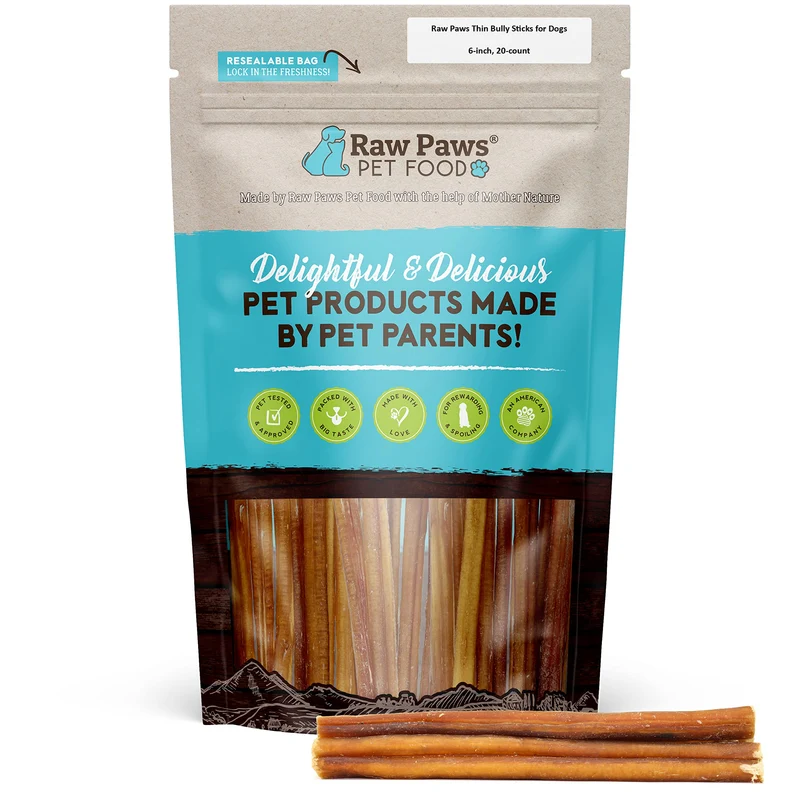 Raw Paws Bâtons de Pizzle pour Petits Chiens – 6 pouces, 20 pièces – Sans Odeur, Naturels et Durables
