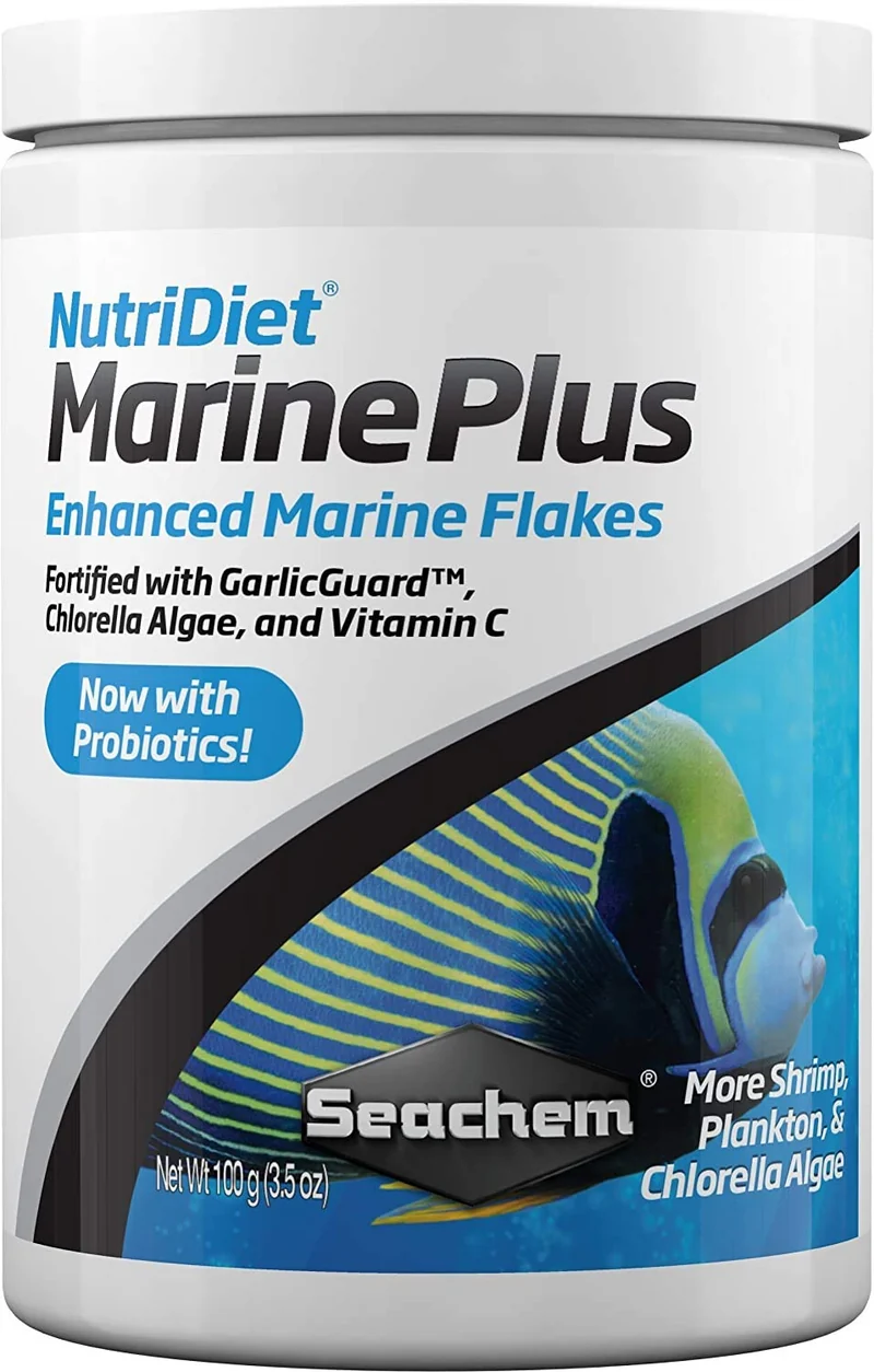 Seachem NutriDiet Marine Plus Flakes — Aliments pour poissons marins probiotiques avec Entice, 100 g
