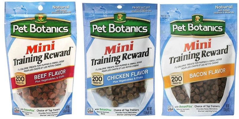 Pet Botanics Mini Récompenses d'Entraînement pour Chiens – Pack 3 Saveurs Bacon, Poulet et Boeuf (600 Friandises au Total)