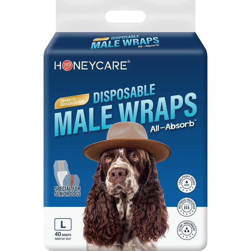 HoneyCare Protège-mouilles jetables pour chiens mâles seniors – Grand, 40 pièces, ultra absorbants et respirants