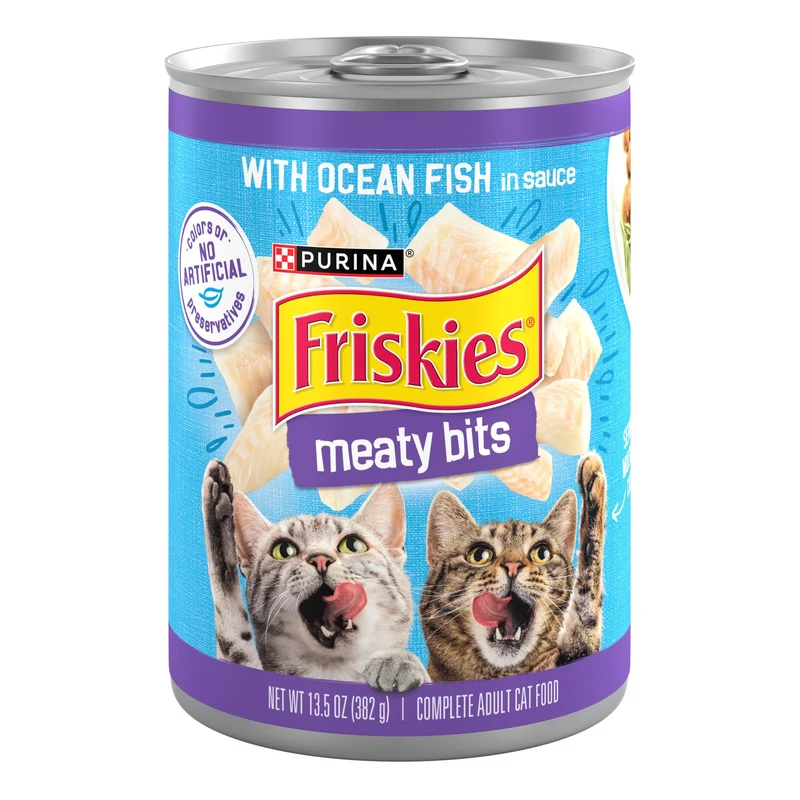 Purina Friskies Meaty Bits Poisson Océanique en Sauce – Nourriture humide pour chats adultes, lot de 12 boîtes