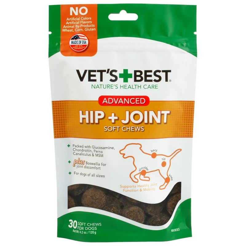 Vet's Best Advanced Hip & Joint Soft Chews – Supplément pour chiens, soutien des hanches et des articulations – 30 jours