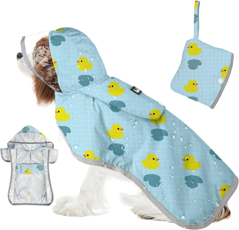 SlowTon Manteau Pluie pour Chien – Capuche Transparente, Double Couche, Étanche, Bandes Réfléchissantes et Poche de Rangement