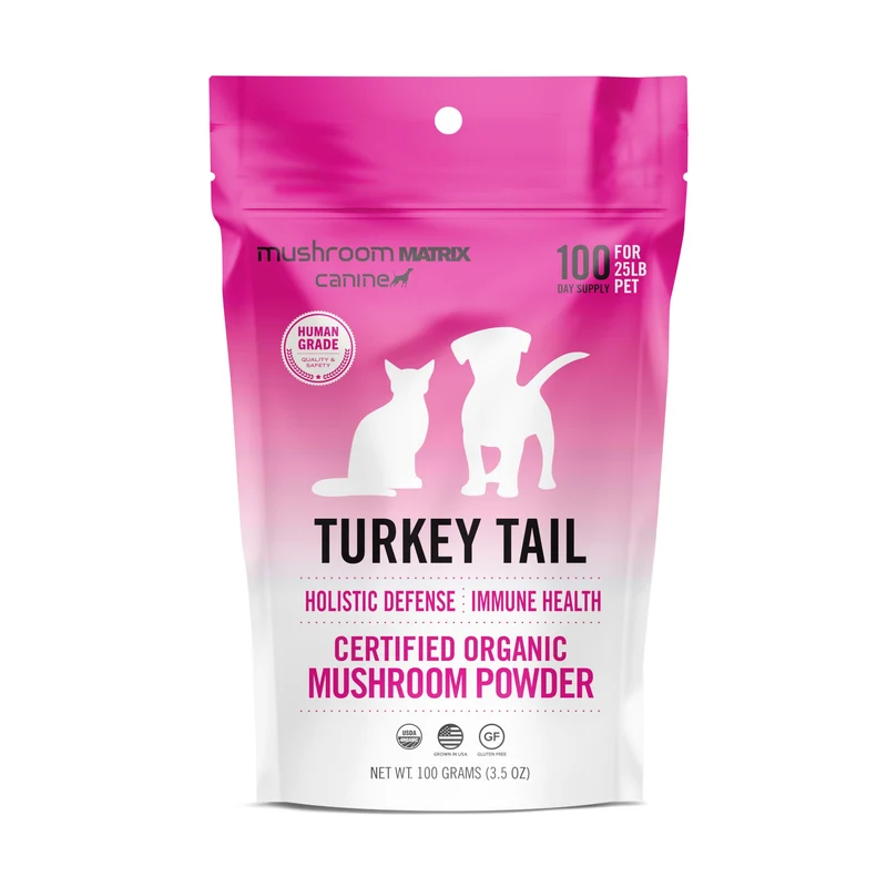 Om Mushroom Matrix Pet Canin – Poudre biologique Queue de Dinde | Soutien immunitaire pour chiens et chats | 100 g (3,5 oz) | Cultivée aux États‑Unis, Qualité humaine