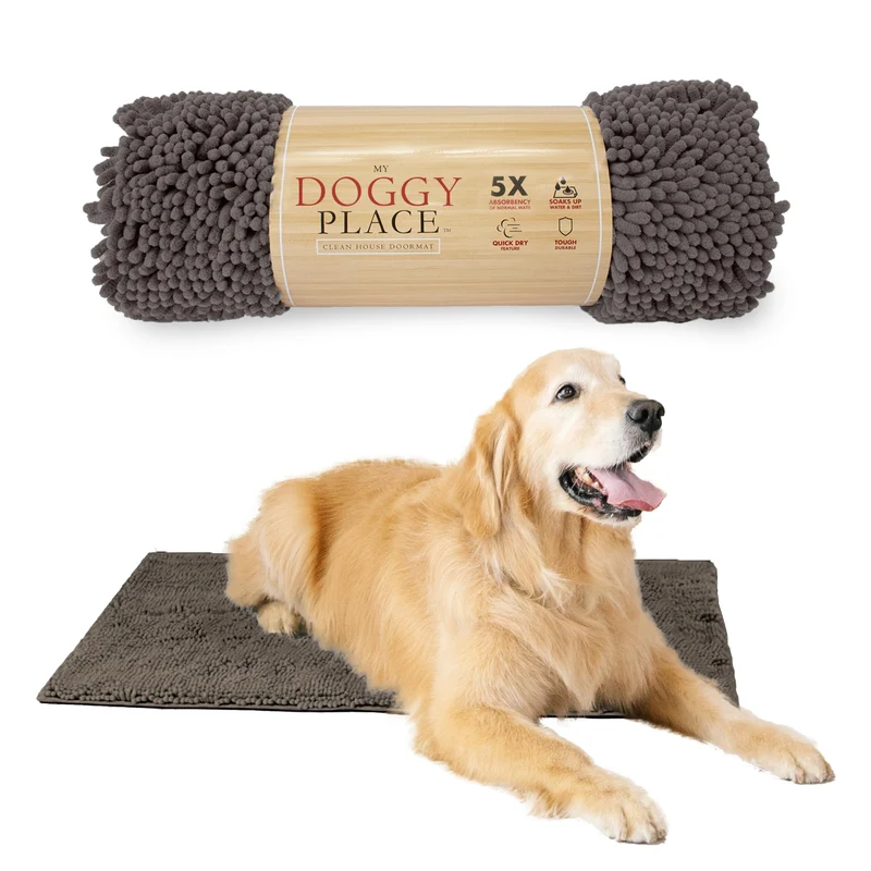 My Doggy Place Tapis Anti-Boue pour Chiens 36x26 Ash — Absorbant, Séchage Rapide, Anti-Dérapant