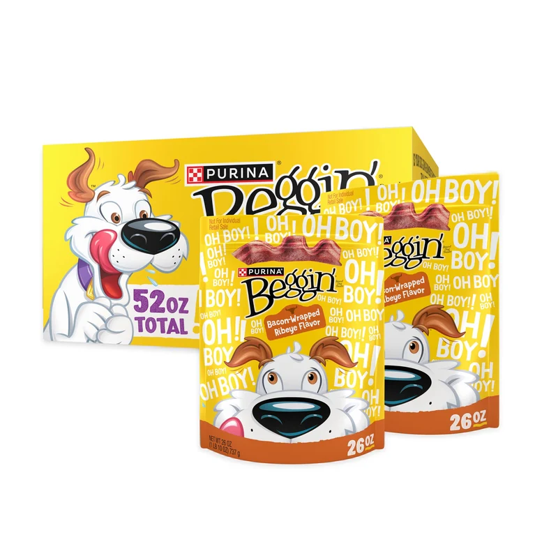 Purina Beggin’ Friandises pour Chiens – Saveur Ribeye Enveloppé de Bacon, Boîte 52 oz