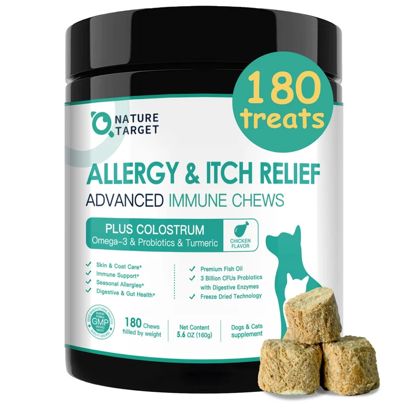 NATURE TARGET Bouchées Allergie Chien – Probiotiques, Colostrum & Omega 3 | Soutien Immunitaire