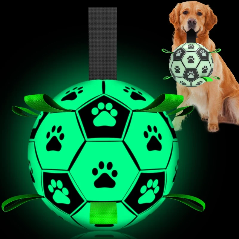 QDAN Balle Chien Lumineuse Glow dans le Noir — Jouet Football pour Chiens (8 pouces)