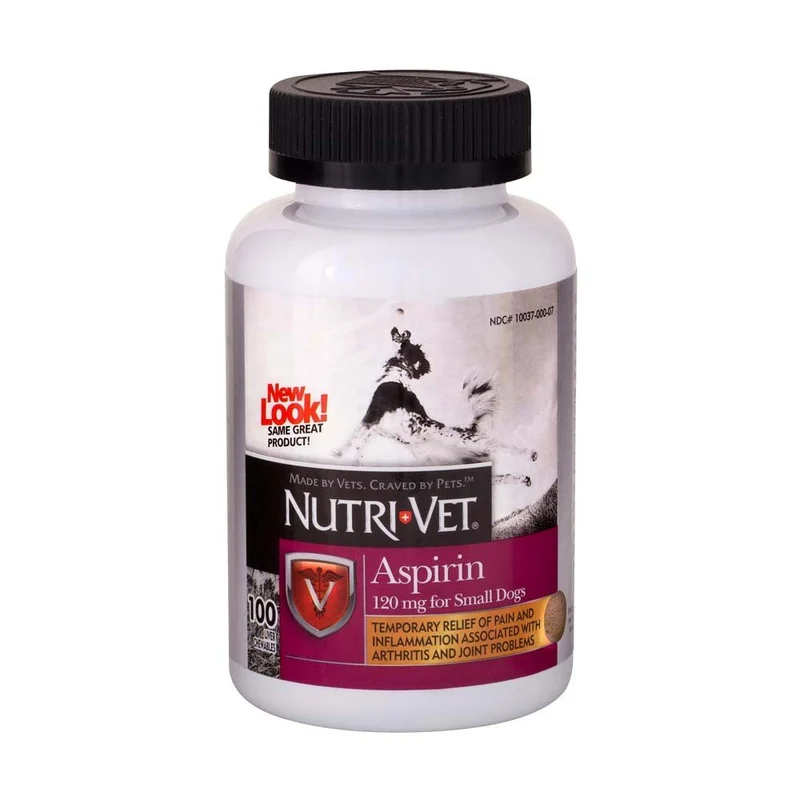 Nutri-Vet Aspirine pour Chiens - Petits chiens pesant moins de 50 lb - 120 mg - Pack de 2 - 100 comprimés par flacon