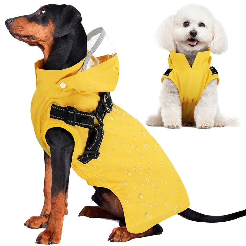 Manteau Pluie pour Chien Lukovee — Imperméable, Harnais Intégré, Capuche Amovible et Bord Réfléchissant