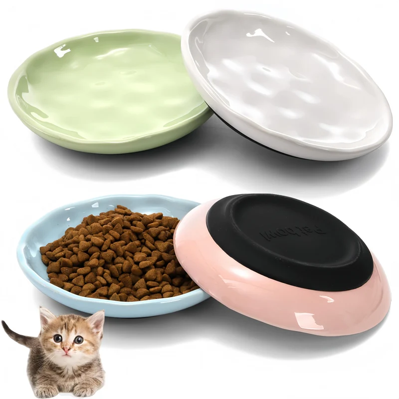 YIMITEE – Lot de 4 gamelles en céramique pour chat, anti-fatigue des moustaches, base silicone antidérapante