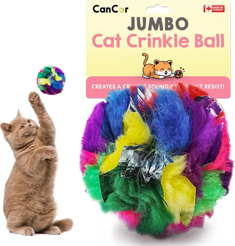 Cancor Innovations – Jumbo Balle Crinkle Chat 3,5 pouces | 1 Pack | Jouet Intérieur Interactif Léger et Résistant