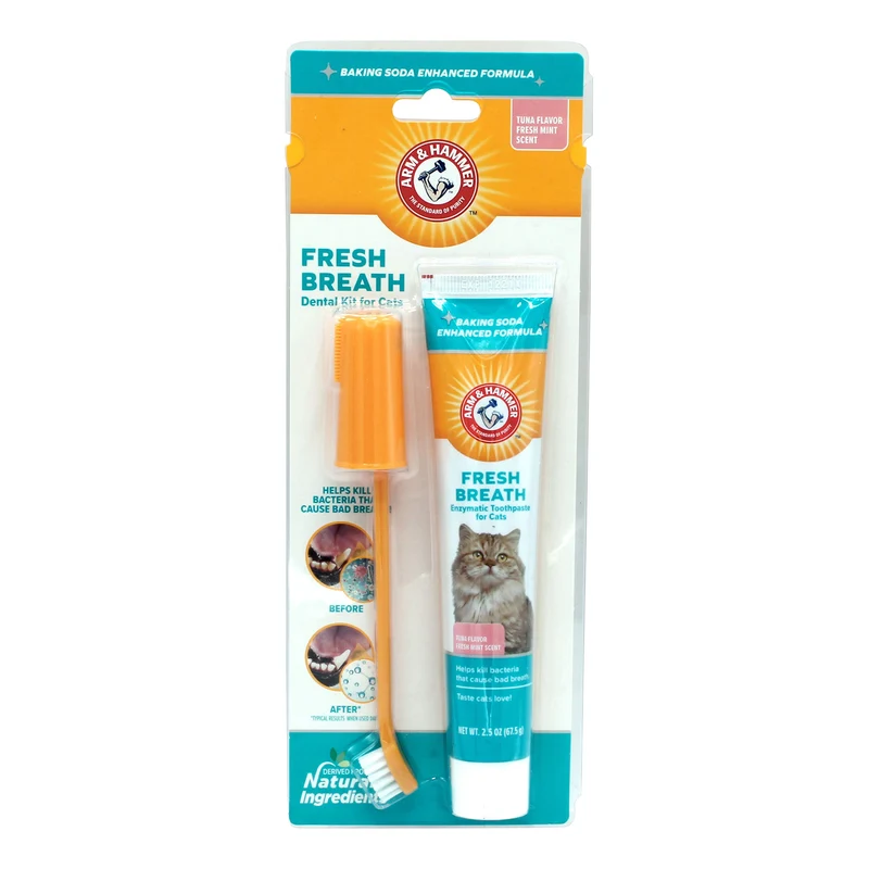 Arm & Hammer Kit Dentaire pour Chats – Haleine Fraîche, 3 PIÈCES (Dentifrice Saveur Thon, Brosse et Doigt-Brosse) 2,5 oz