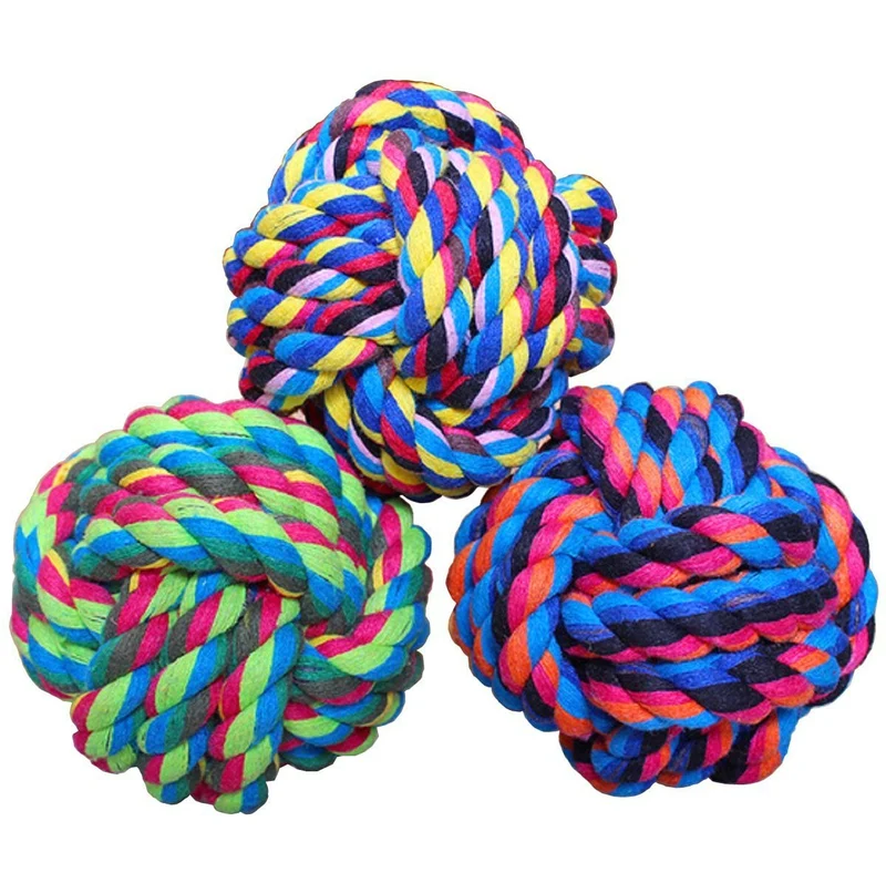 Wellbro Jouet Mordillage pour Animaux – Corde Coton Torsadée, Boule 3 en 1 (Chiens et Chats)