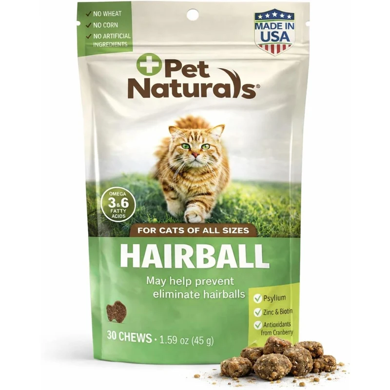 Pet Naturals Hairball Relief pour Chats – 30 bouchées Foie de Poulet sans Maïs ni Blé