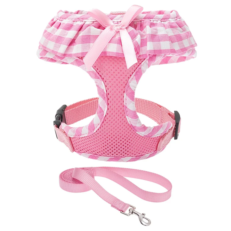 EXPAWLORER Harnais et Laisse rose XS – Design carreaux, Enfilage facile, Sans étranglement