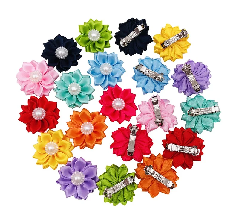 PET SHOW – 10 paires de nœuds-fleurs pour petits chiens avec barrette française – 10 couleurs