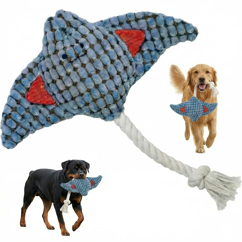 Jouet pour chien raie manta en corde peluche — doux et résistant, pour tous les chiens