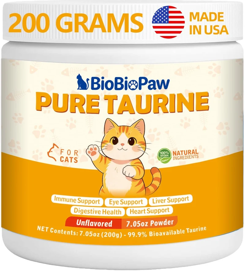 BioBiopaw Taurine Pure pour Chats – Poudre Taurine 200 g | Vitalité et Bien-être