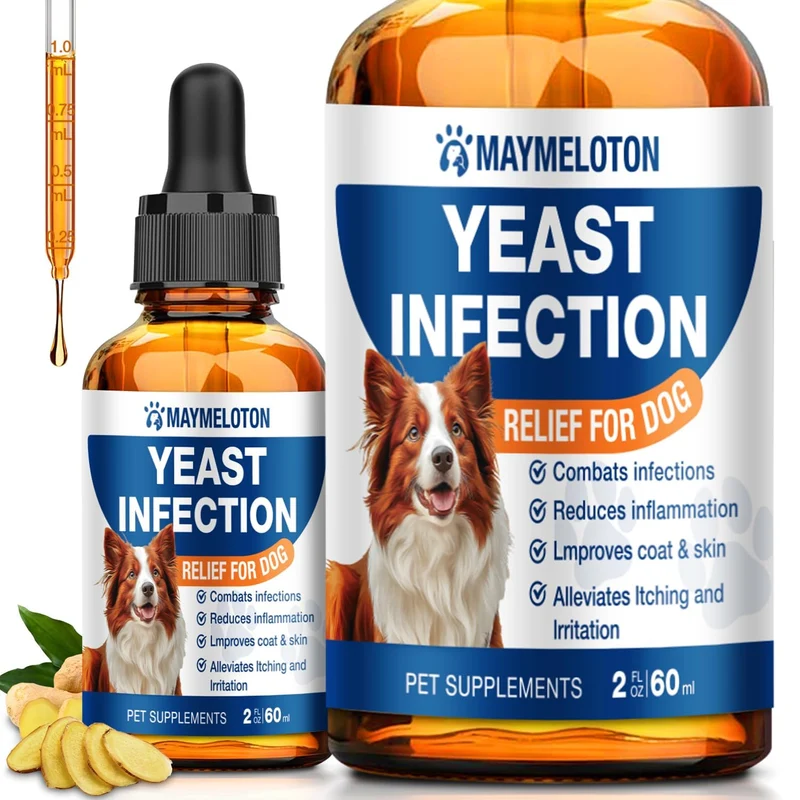 MAYMELOTON – Traitement d’infections à levures pour chiens | Gouttes naturelles pour oreilles et peau, probiotiques et multivitamines, 60 ml