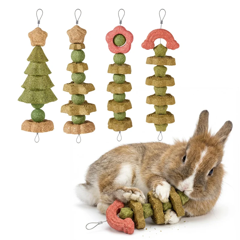Rodizoo - Lot Quatre Jouets Grignotage Lapin et Rongeurs – Foin de Timothée et Légumes