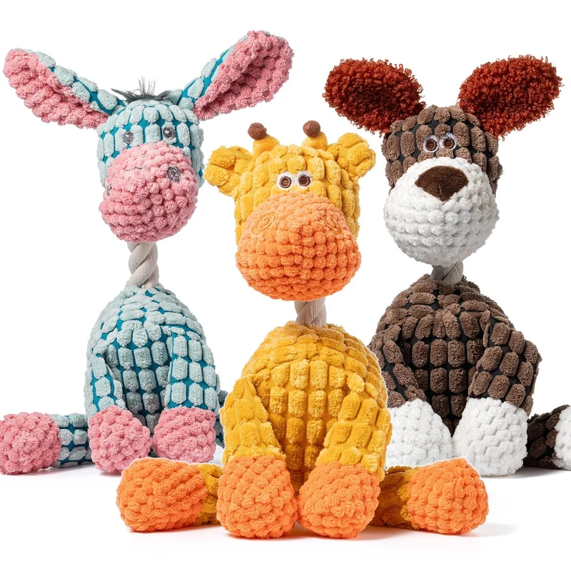 Zagrine — Lot de 3 Jouets Peluche Siffleurs pour Chiens (Âne, Chien & Girafe) — Doux et Durables